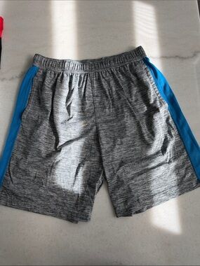 Layer 8 Men’s Heather Gray Athletic Shorts with Blue Side Panels